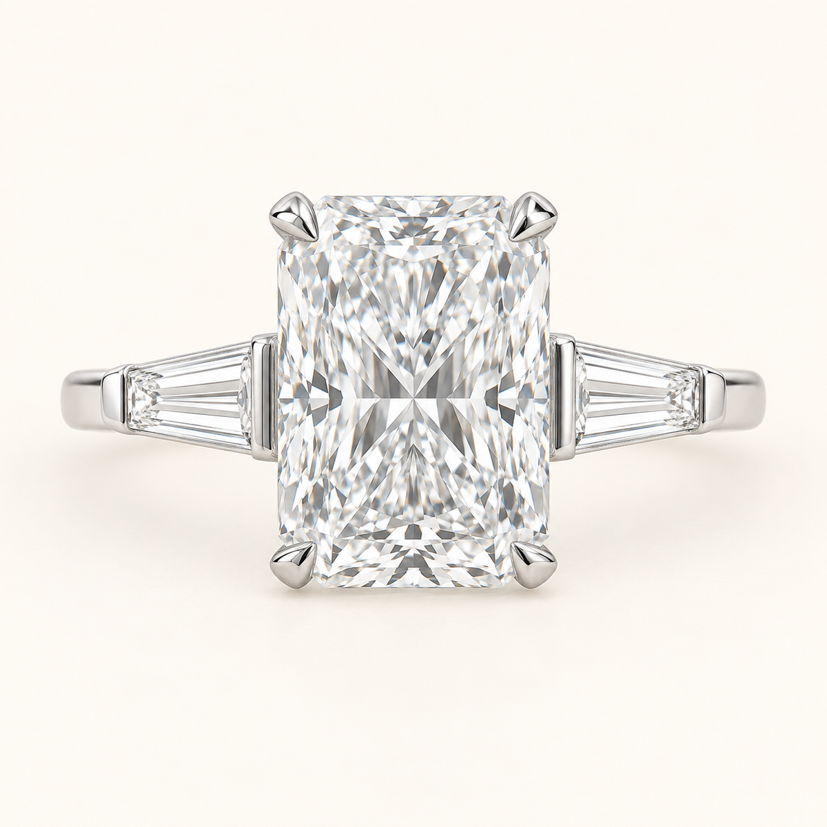 The Bellamy Elongated radiant-cut natural diamond ring in white gold, front view