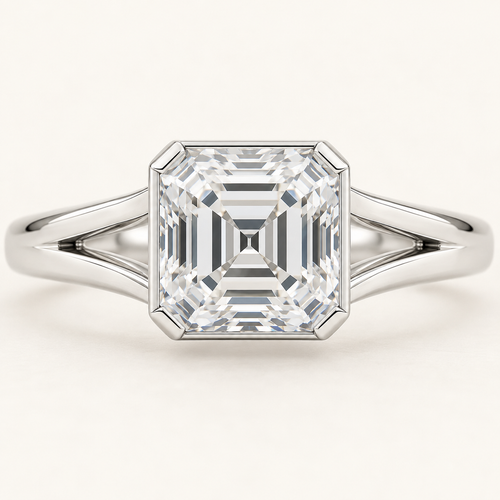 The Celestine Asscher-cut natural diamond ring in white gold, front view
