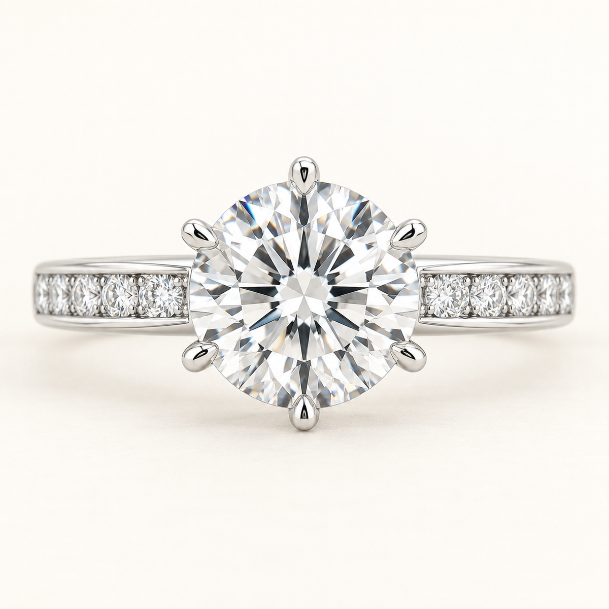 The Delphine Round brilliant-cut natural diamond ring in white gold, front view