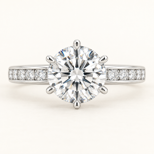 The Delphine Round brilliant-cut natural diamond ring in white gold, front view