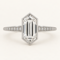 The Solenne Elongated hexagonal step-cut natural diamond ring in white gold, front view