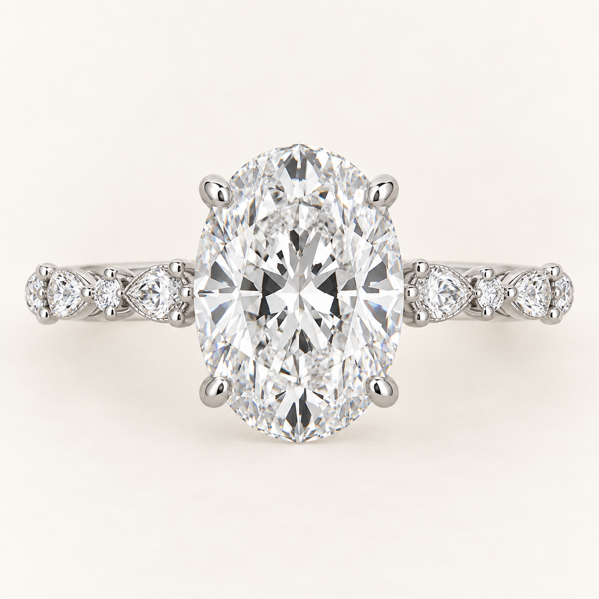 The Vivienne Oval-cut natural diamond ring in white gold, front view